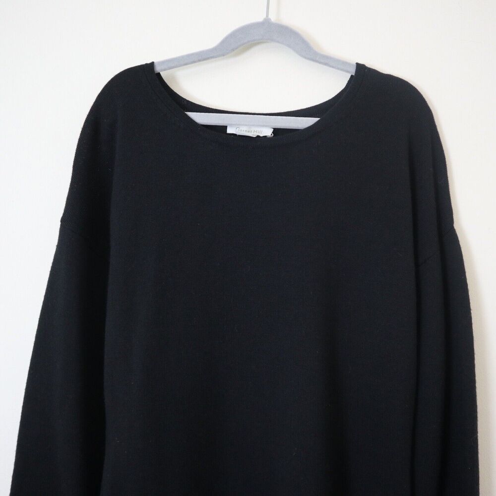 Garnet Hill Size XS Modern Merino Wool Sweater Dress Black Crew Neck Knee Length - Picture 3 of 12